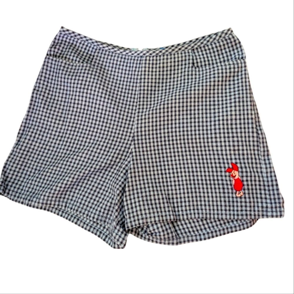 Disney Winnie The Pooh‎ Vintage Blue Checkered Embroidered Piglet Girl Shorts